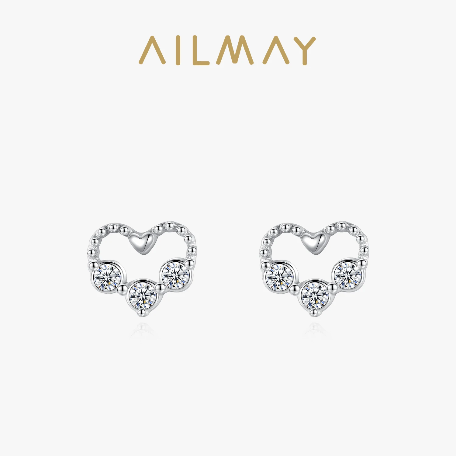 Ailmay Genuine 925 Sterling Silver Simple Heart Earrings Small Lovely  Earrings Minimalism Exquisite Stud  Jewelry New Style