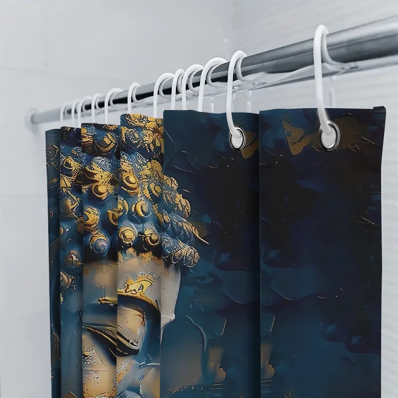 Elegant Blue and Gold Buddha Shower Curtain for Bathroom Decor Enhance Your Home with Tranquility and Spirituality Easy-Clean