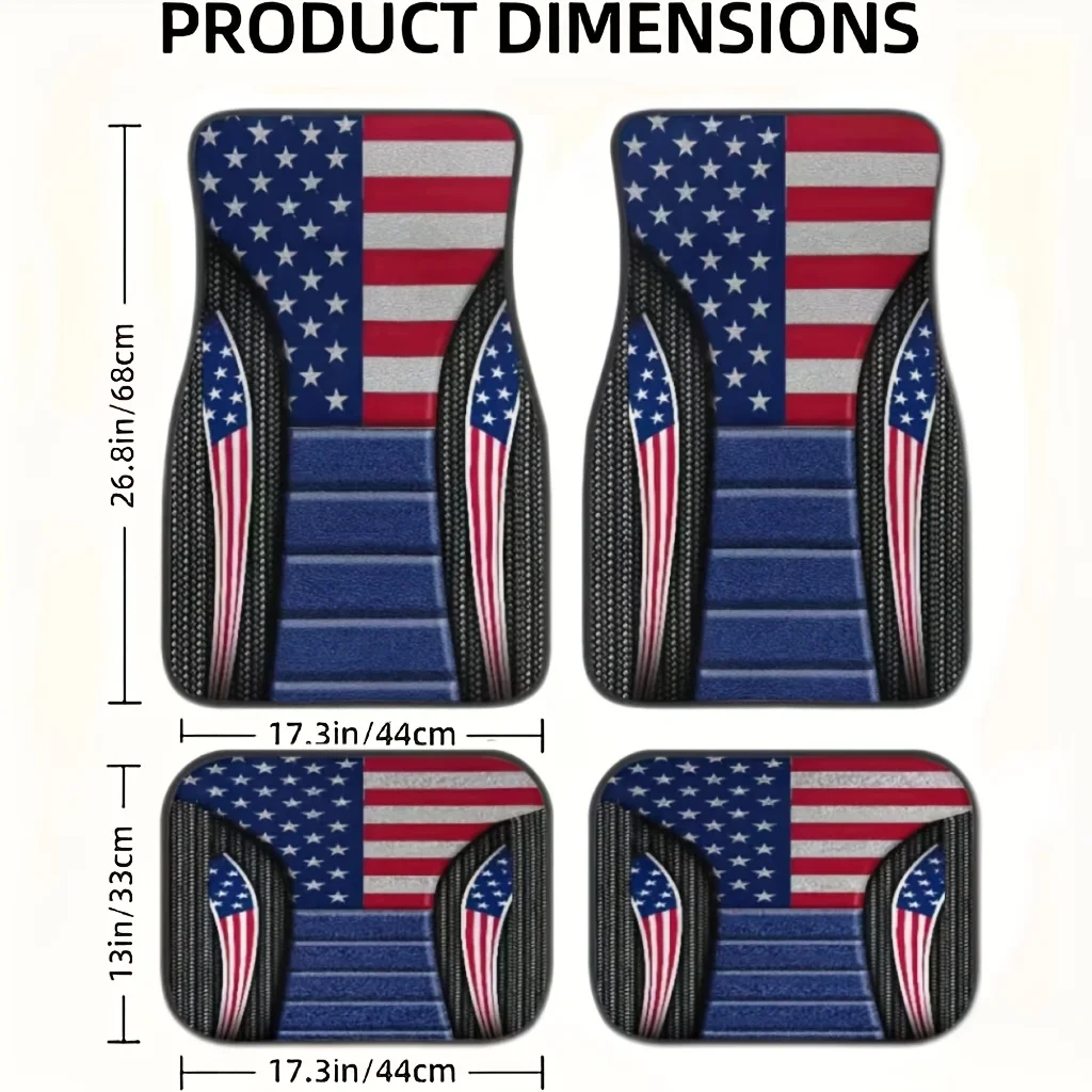 4pcs Vintage American Flag Car Floor Mats Set - Absorbent, Non-Slip & Washable - Fit For Honda, Trucks, SUVs - Stylish Interior
