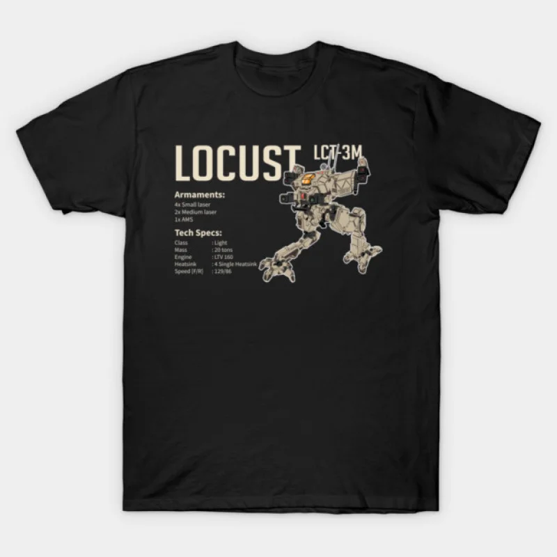 

Locust LCT Mechwarrior MWO Mech Combat Video game Gift t shirt for RPG Fan Battletech Graphic clothes Short sleeve All size tops