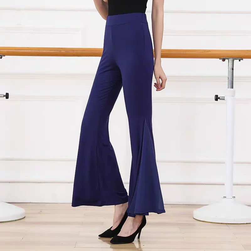 

2025 New Dance Female Pants Dance Wide Leg Pants Women's High Waist Trousers Lotus Leaf Side Wild Dangling Feel Training Pants