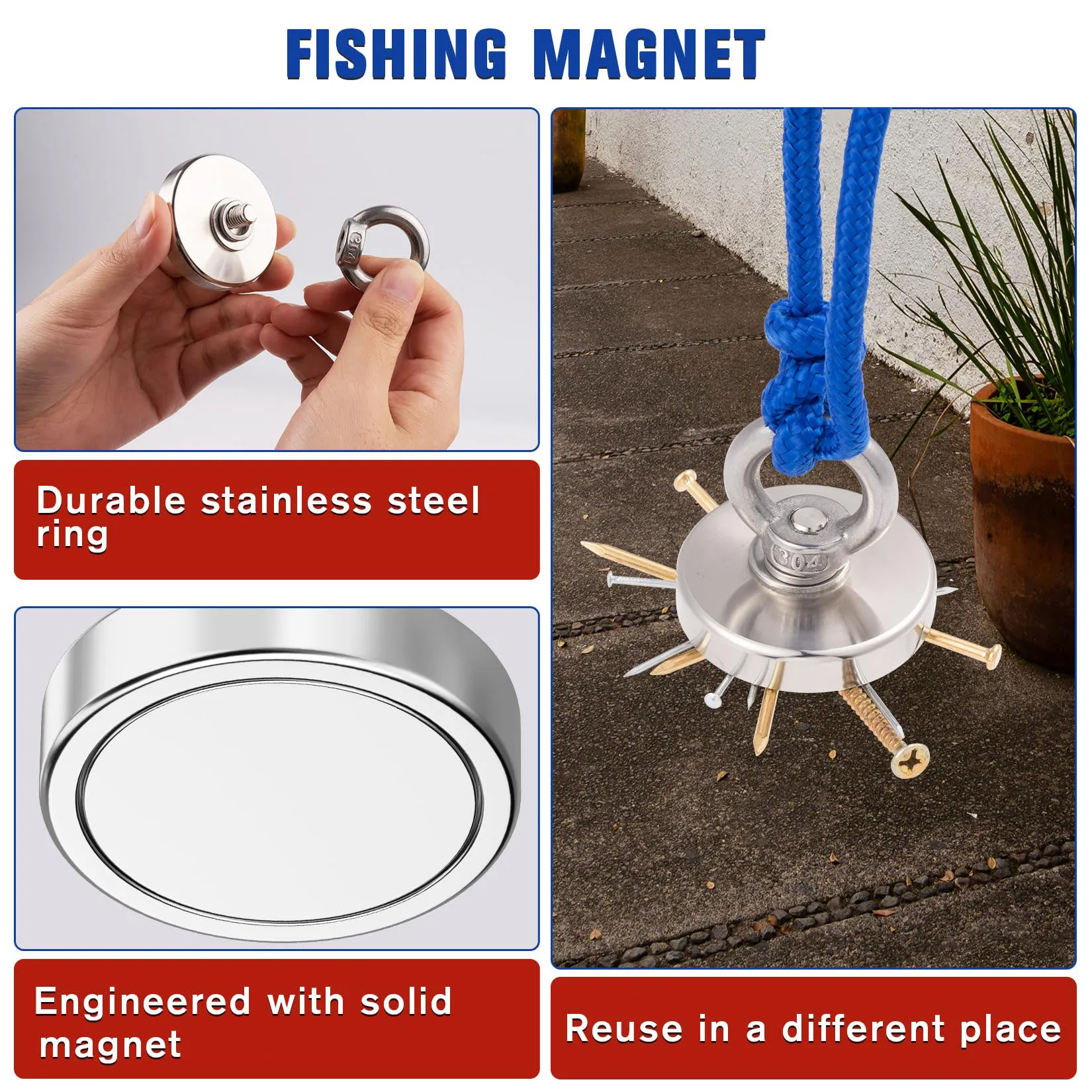 Round Magnets, Magnets Heavy Duty D42mm Magnet Fishing  Magnets Magnet with Eye Bolts Industrial Magnet for Hanging Hoisting