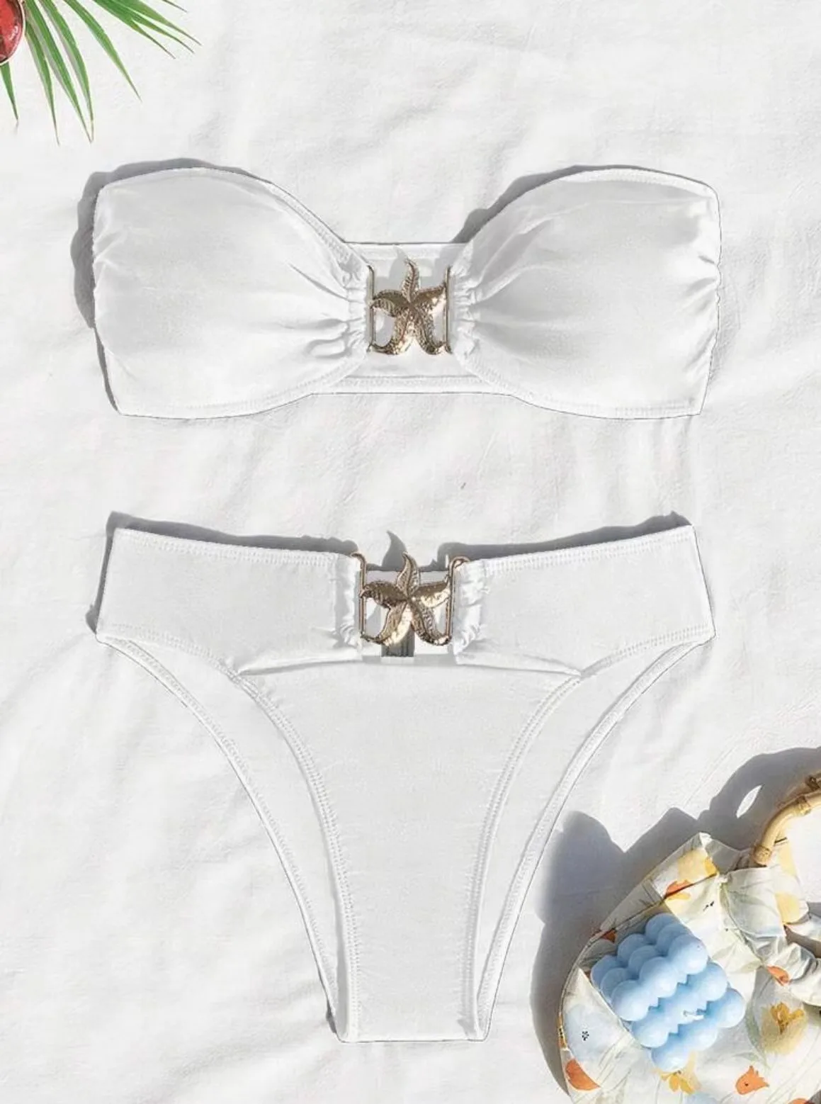 

Сексуальные металлические комплекты бикини-бандо с морской звездой, купальники из двух предметов, пляжная одежда с высокой талией, купальный костюм, купальники, бикини, пляжная одежда