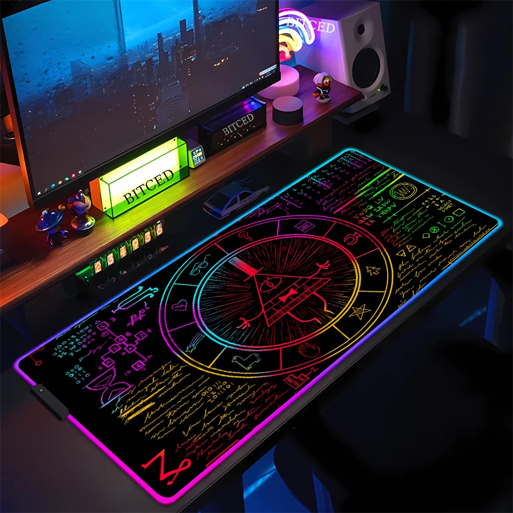 Large RGB Mouse Pad Anime Gravity Fall Keyboard Table mat Gamer LED Backlight Accessories PC Desktop Carpet Bill Cipher Deskmat