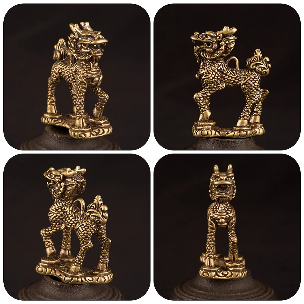 

1 pc Desktop Kylin Kylin Statue Copper Ornament Home Decor Auspicious Golden Color Household Decoration