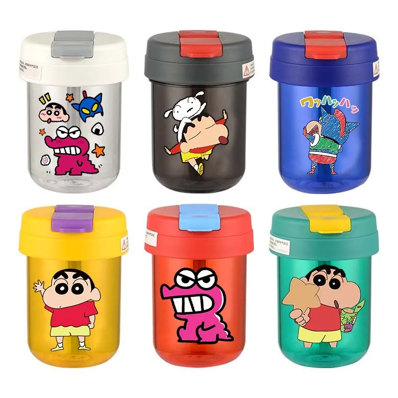 

300ML Crayon Shin-chan Mini Plastic Straw Water Bottle Anti-fall&Leakproof Cute Portable Outdoor Sports Water Bottles Juice Cups