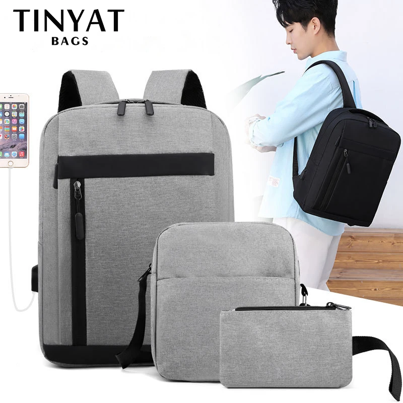 TINYAT Unisex Large Capacity Multifunctional USB Clash Color 3 Piece Backpacks Wear-resistant Anti-scratch Breathable Bags