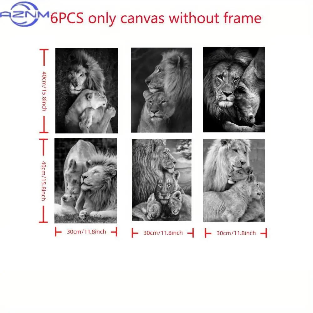 Frameless Lion Family Art Canvas Painting, Themed Around Family Love 'We Are Family'. A Warm Depiction of a Lion Family