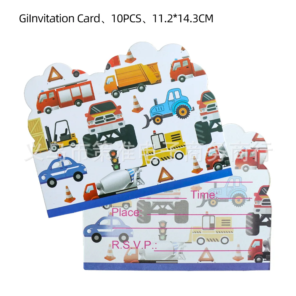 Construction Theme Invitation Cards for Kids, Baby Shower Party Birthday Favors, Boys Favors, Events Supplies, 10Pcs per Pack