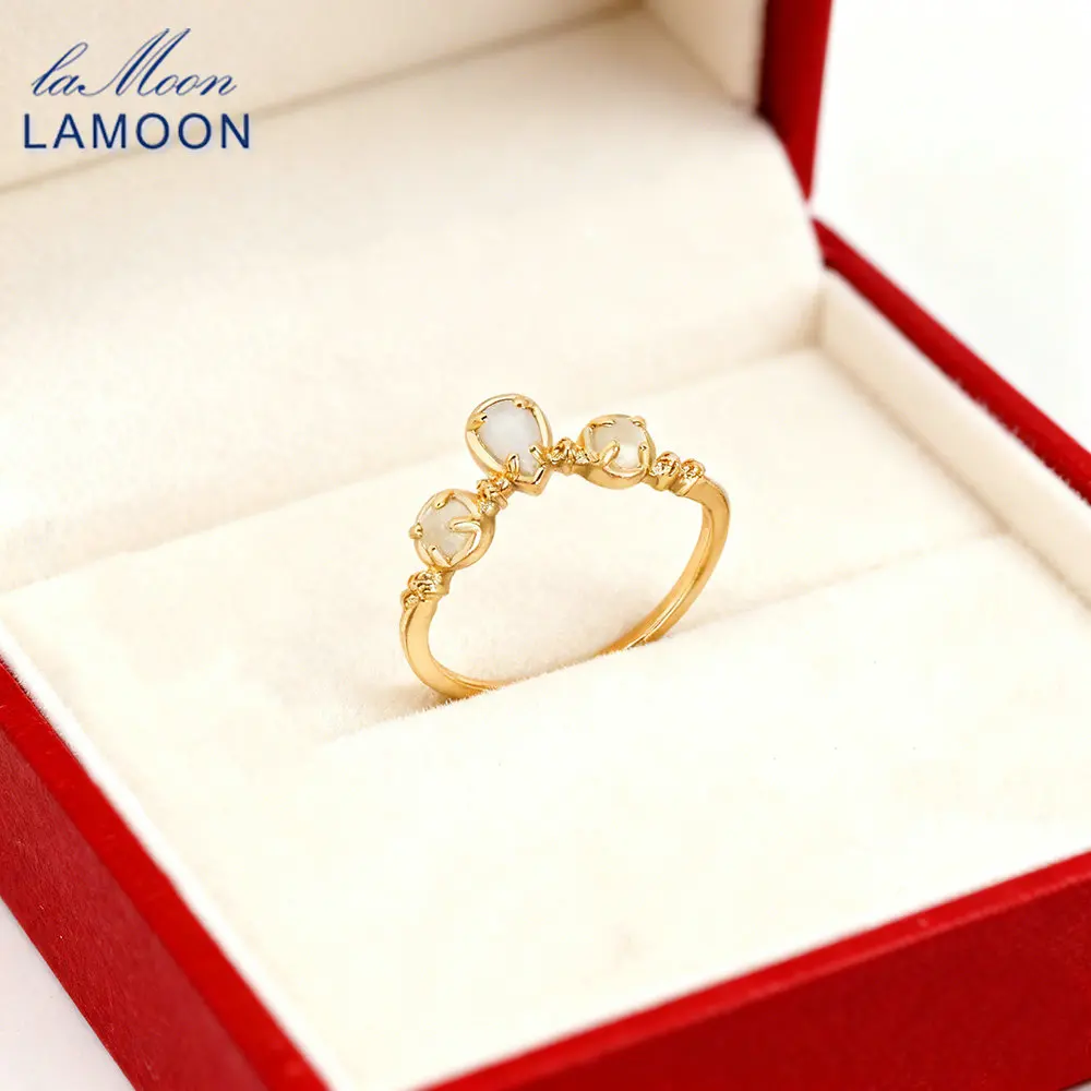 

LAMOON Vintage Natural Moonstone Gemstone Ring For Women Elegant Exquiste Crown 925 Sterling Silver Gold Plated Fine Jewelry