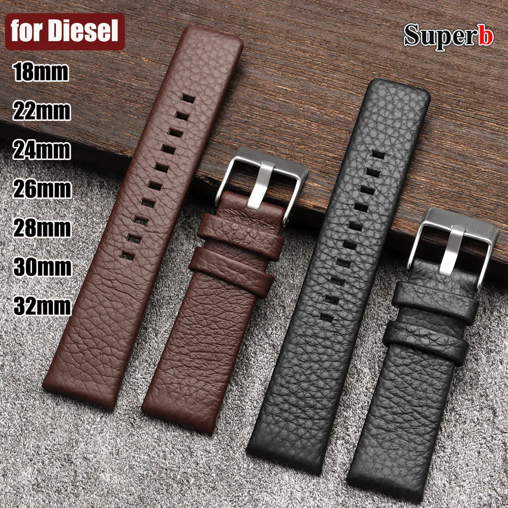 

18 22 24 26 27 28 30 32mm Leather Watch Strap for Diesel Dz4323 1657 4318 DZ7312 DZ7257 Watchband Watch Bracelet Black Brown