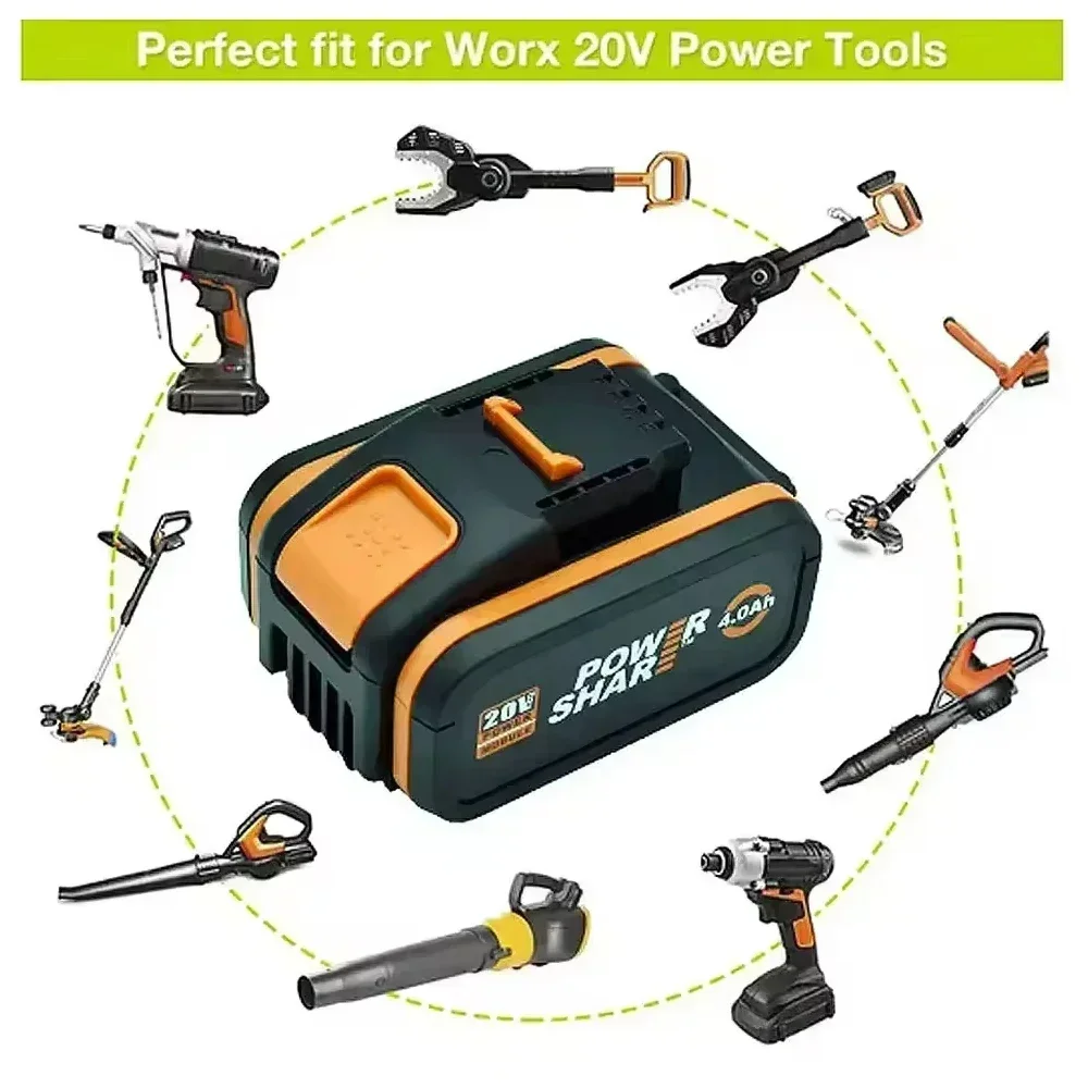 Pro Worx 20V 4,0/6,0/8,0/10Ah lithiovou baterii, dobíjecí WA3553 WA3551 WA3553.1 WA3570 pro veškeré elektrické a zahradní nářadí Worx - náhled 4