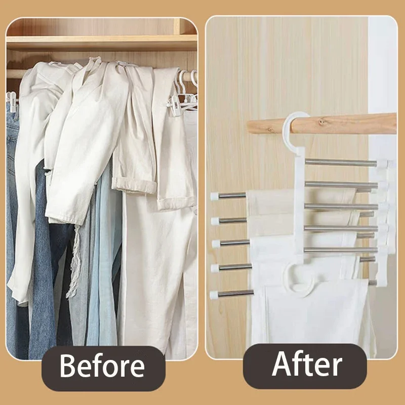 New 5 Layers Folding Trouser Rack Clothes Hanger Pants Storage Rack Multi-functional Hanging Shelf Organizer Wardrobe Organizers