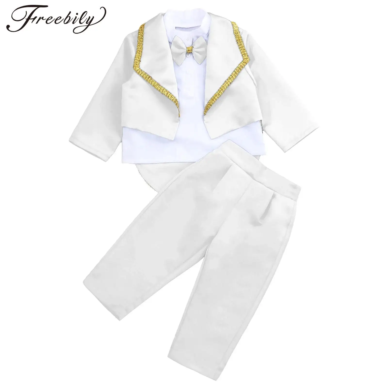 

Toddler Baby Boys Formal Gentlemen Suit Long Sleeve Bowknot Tuxedo Tops with Pants Kids Wedding Party Banquet Christening Outfit