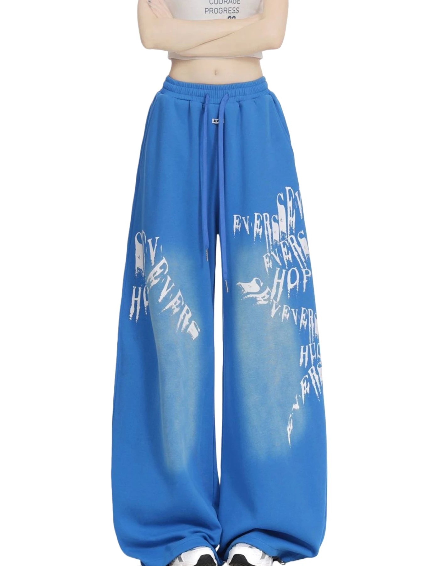 American Retro Gradient Graffiti Letter Print Loose Wide Leg Casual Pants Women's Spring New Style Straight Cut Trousers