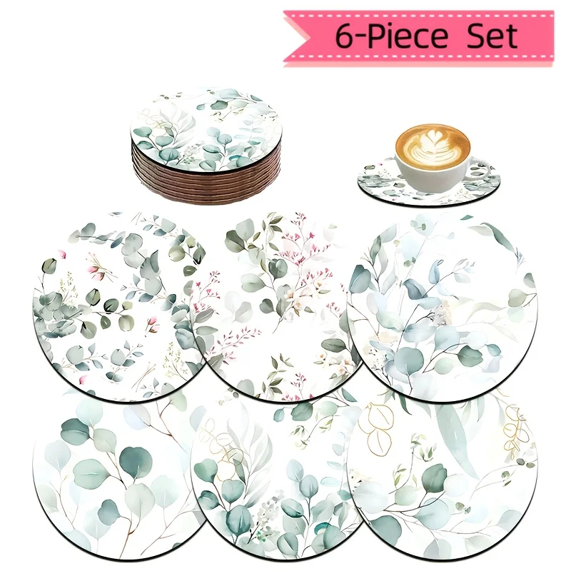 Graceful Soothing Floral Motif 2D Wooden Cup Mat Heat-Proof Skid-Resistant Cafe Workplace Household Ornament Clean Modern