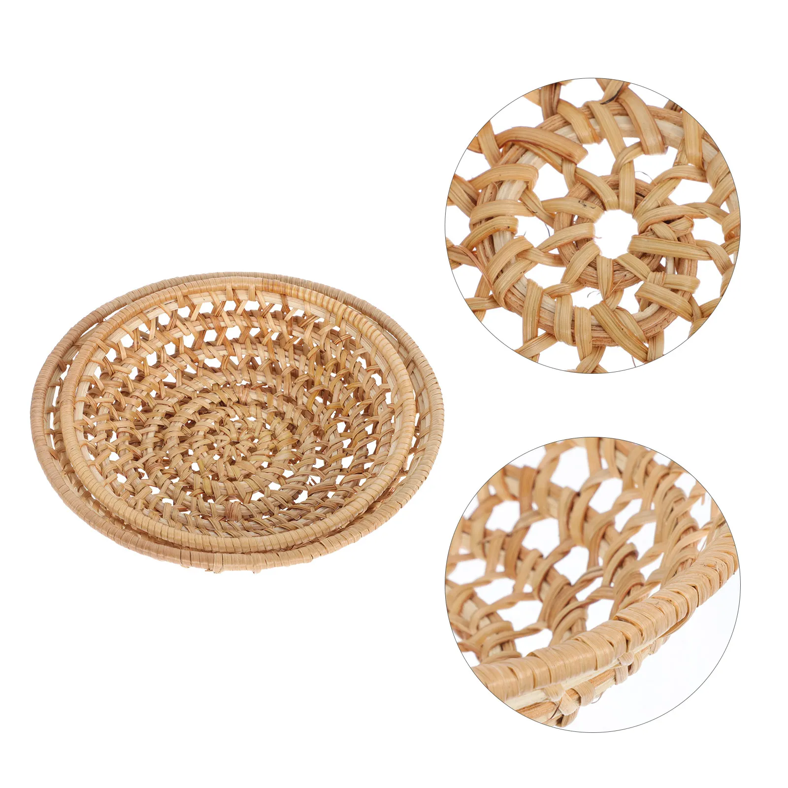 

2Pcs Rattan Basket Storage Container Woven Tray Snacks Bread Home Hotel Kitchen Bar Snacks Bread Basket Delicate
