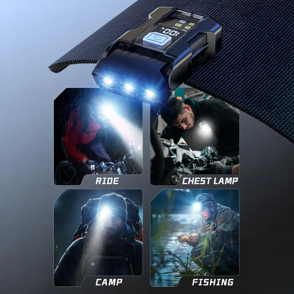 كشافات عرض الطاقة، مشبك قبعة، مصباح أمامي قابل للتعديل، مشبك على القبعة مع شاشة رقمية، أوضاع مقاومة للماء، USB للغطاء #3