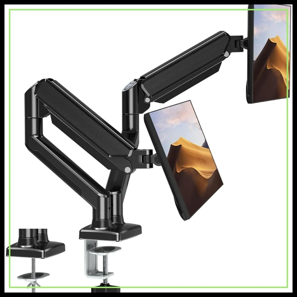Dual Monitor Mount for 13-32 Inch Screens, Full Motion Gas Spring Arm, VESA Stand Holds 4.4-19.8lbs Each