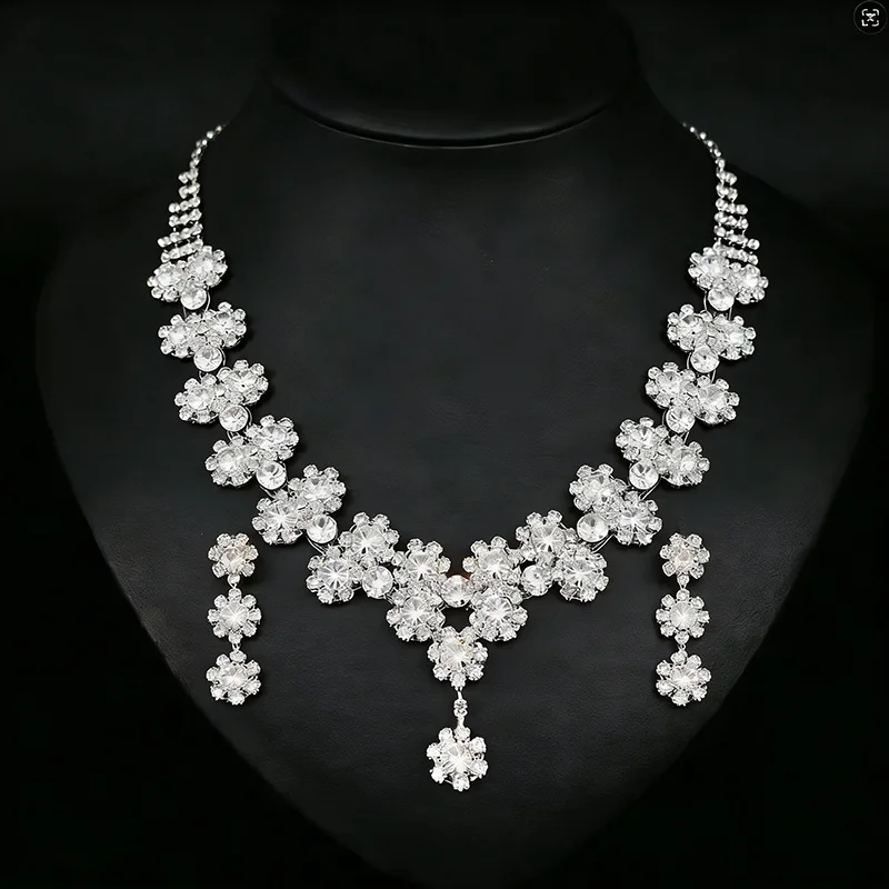 

Блестящий комплект украшений с цепочкой из страз: колье и серьги, свадебные аксессуары, роскошные цветочные украшения, комплект для вечеринок, модель B