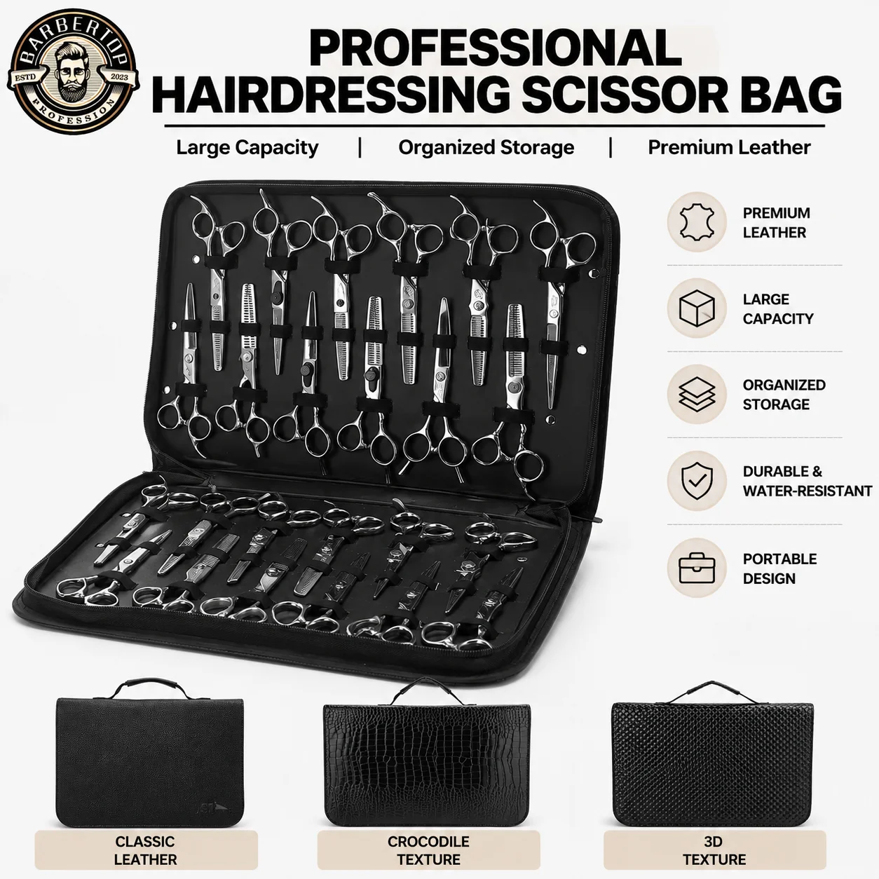 24 Grids Barber Scissors Storage Case Salon Pu Leather Pouch Haircut Shears Holdster Bag Portable Hairdressing Storage Box Tool