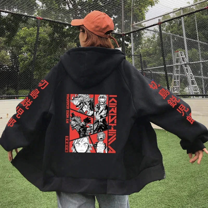 2025 My Hero Academia Kirishima Eijiro Hoodie Unisex Zip Up Pullover Funny Anime Loose Fashion Streetwear Jacket