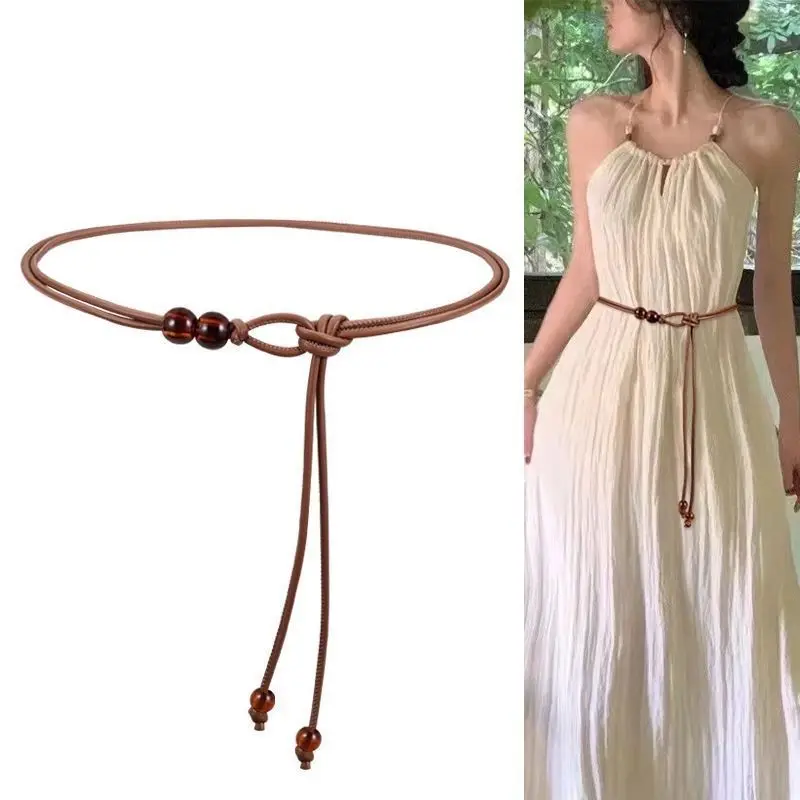 New Chinese Style Women Belt Retro Rope Waist Chain Fashion Leather Belt for Dresses Decorative Waistband