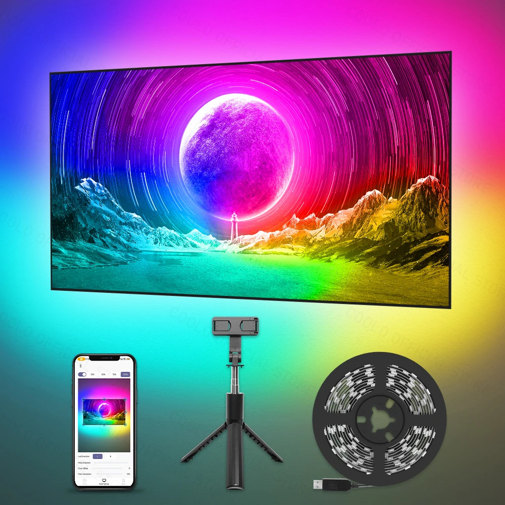 Podświetlenie LED COOLO Ambient z aparat telefoniczny aplikacją do synchronizacji wersji Lite dla 27-75 calowych telewizorów, inteligentna dioda LED