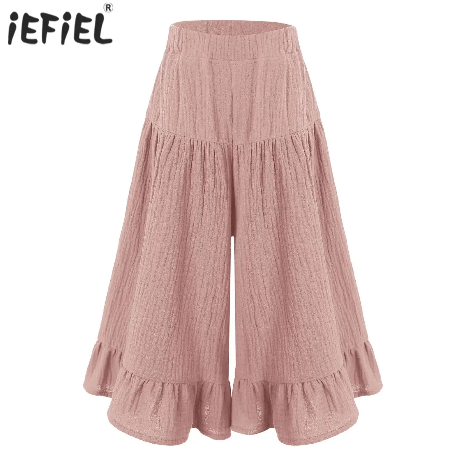 

Toddler Baby Girls Pants Soft Cotton Gauze Casual Girls Wide Leg Ruffled Pants Summer Breathable Loose Pants Boot Cut Trousers