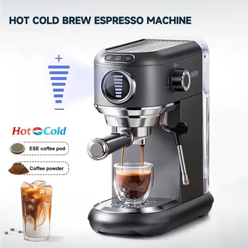 CAFELFFE MK-601F 4-in-1 Espresso-Kaffeemaschine mit Milchaufschäumer, 19 Bar Cappuccino-Maschine mit visueller 7-stufiger Kaffeevolumenregulierung für Nes* & DG* Kapseln, ESE-Pads und Pulver, 1450W,