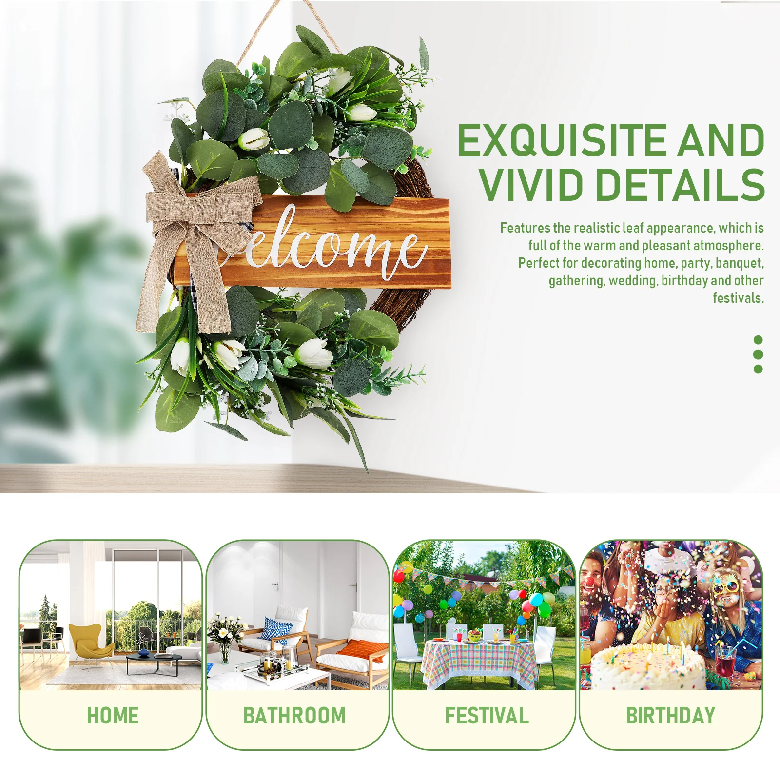 

Artificial Wreath Door Sign Bright Plants Plastic Decor for Front Room Aesthetic Eucalyptus Holiday Party