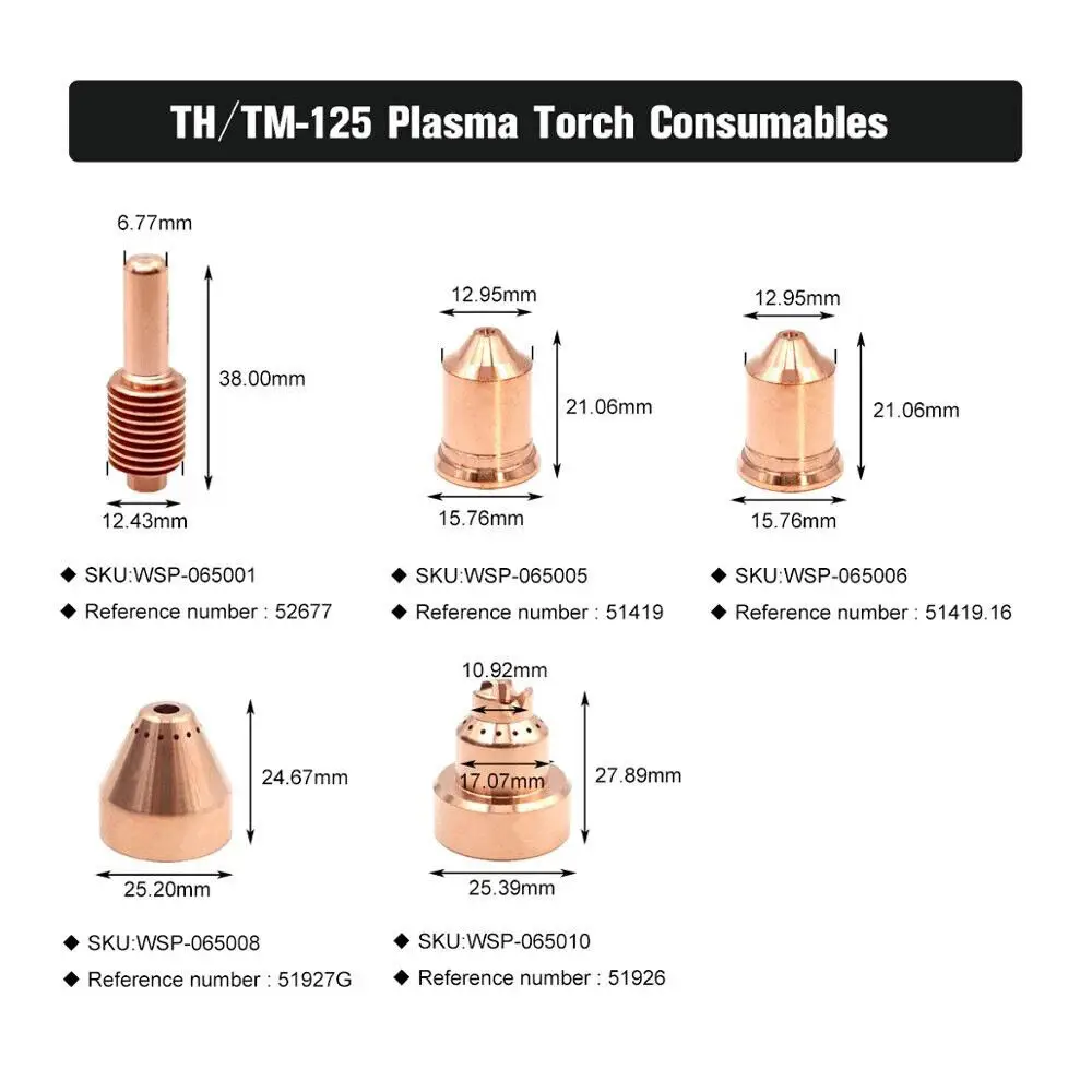 Tecmo TH/TM-125 Electrode 52677 Nozzle 51415 51416 51417 51418 51419 51419-16 0.9mm 1.1mm 1.3mm 1.5mm 1.6mm Plasma cutter torch