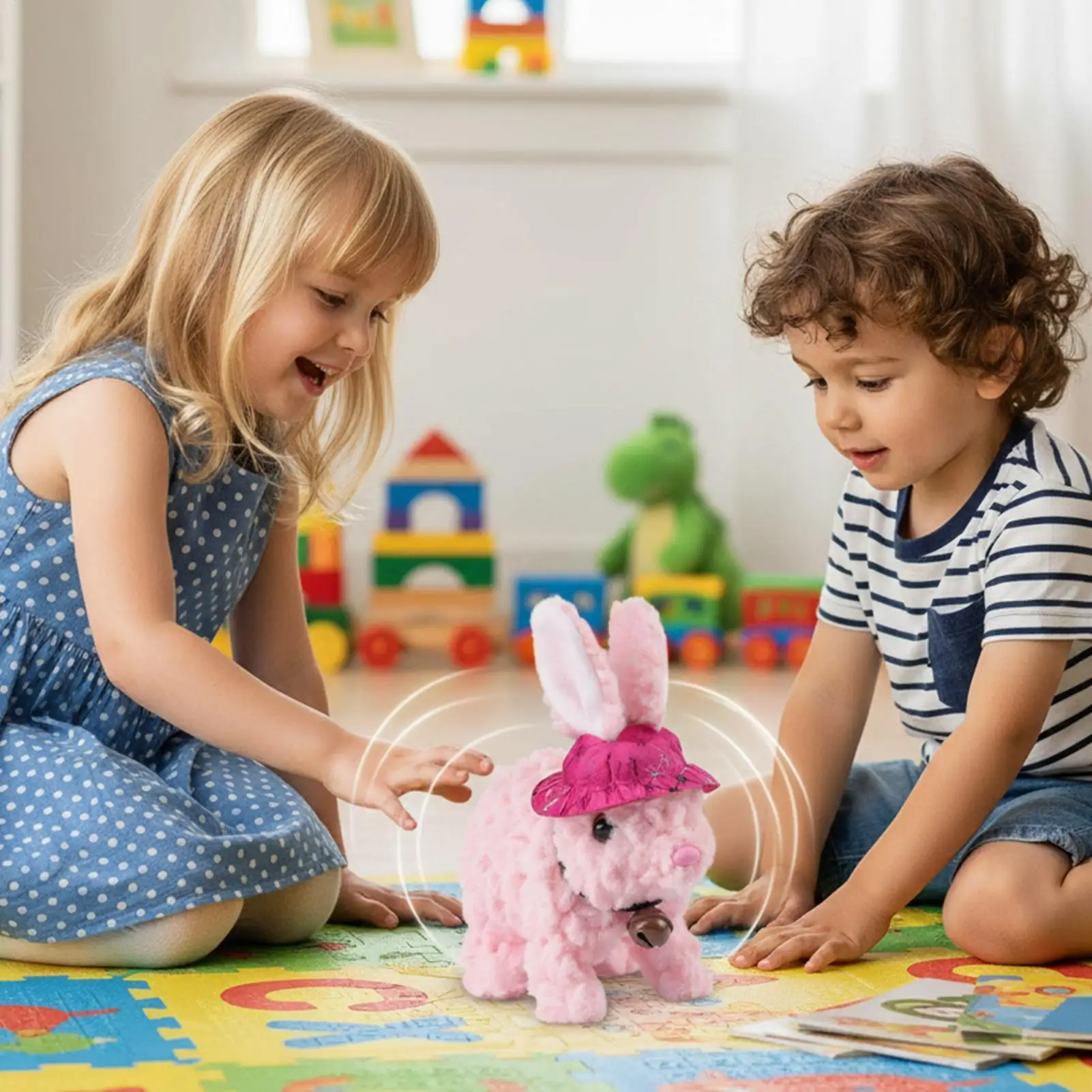 Plush Bunny Toys Jumping Walking Bunny Interactive Toy For Boys Girls Living Room Bedroom Playroom Classroom Nursery Travel Car