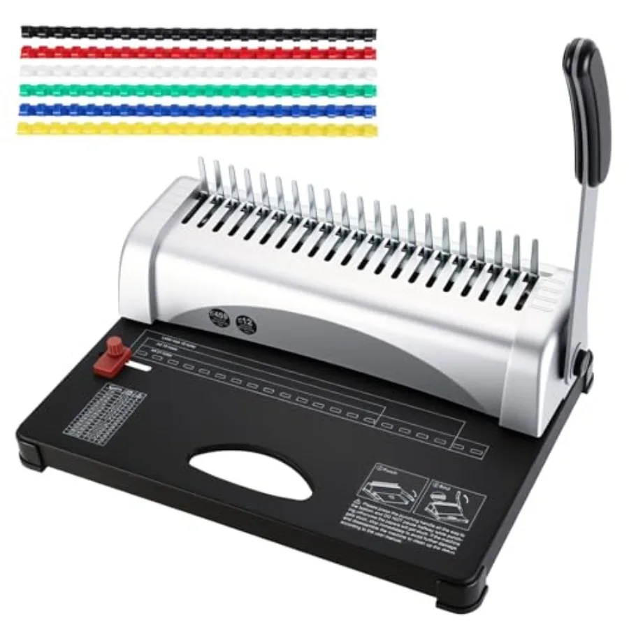 

Comb Binding Machine 21-Holes 450 Sheets Capacity with 100 PCS 3/8'' Spines for Letter Size A4 A5 Black Plastic Binding Spine