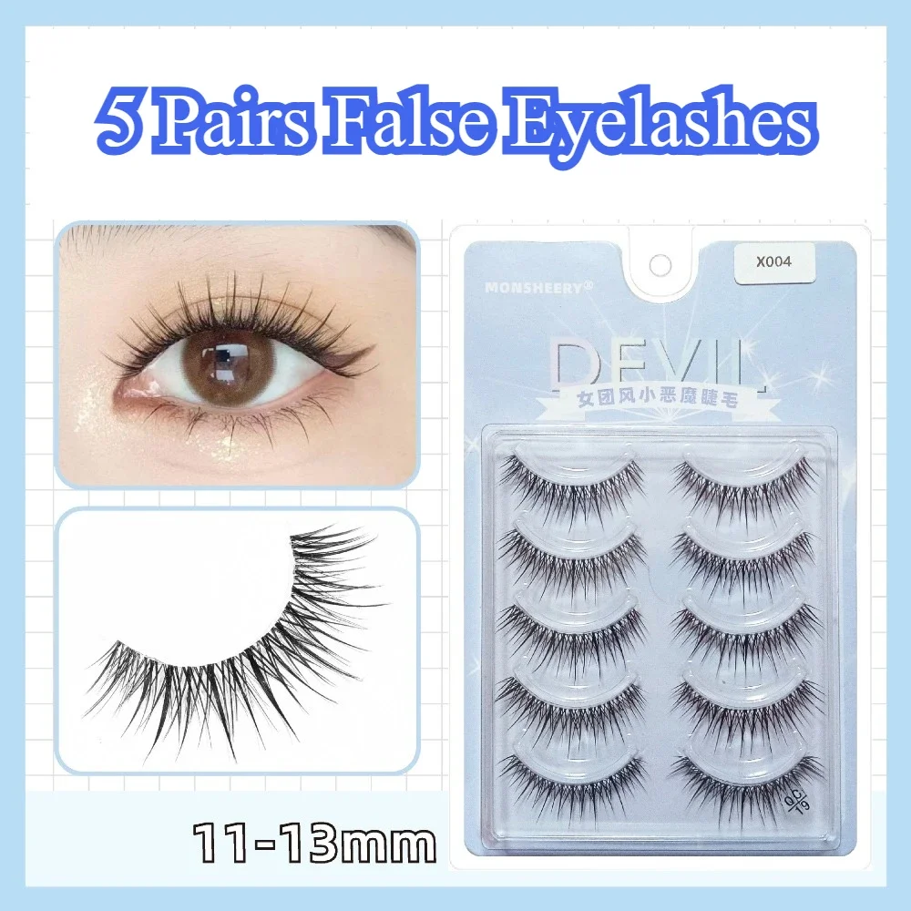 5 أزواج من الرموش الصناعية الطبيعية السميكة الكثيفة جلدة كاريكاتير الشيطان الصغير تايلاند نمط رقيقة جدا رموش زائفة موضة ماكياج العين