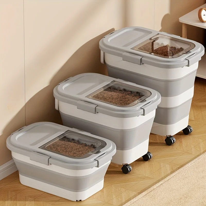 

Мобильный контейнер для хранения корма для животных на колесах, компактный складной контейнер для корма и легко моющийся контейнер для корма для животных