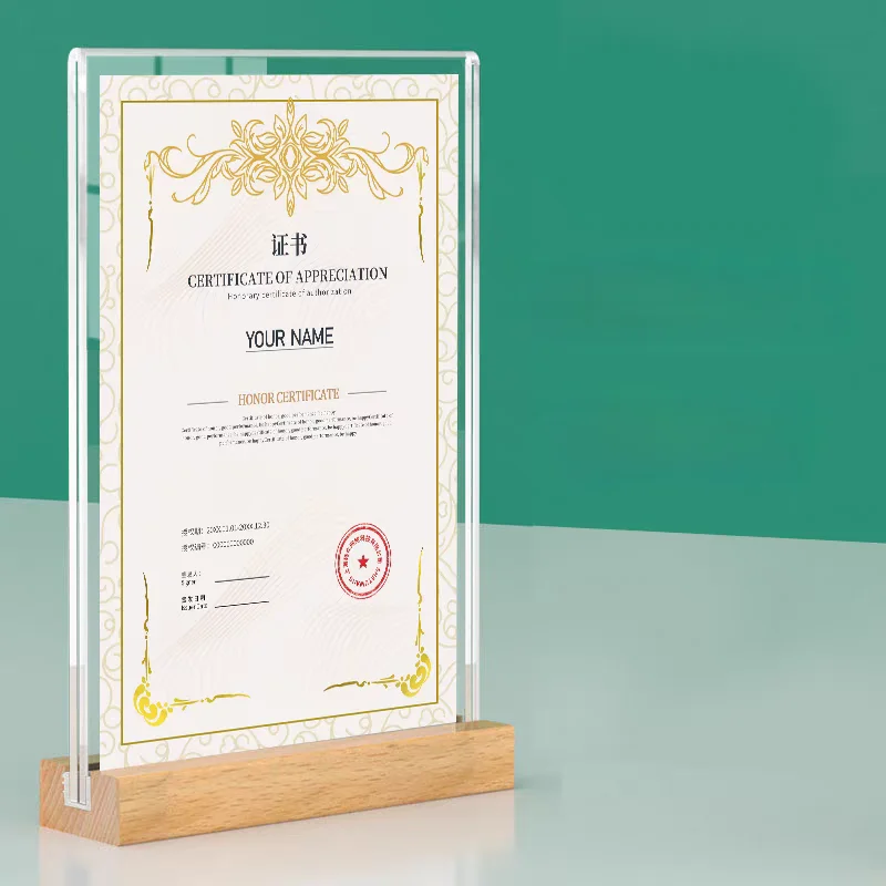 4 Pieces A5 148x210mm Wood Acrylic Sign Holder Display Stand Wedding Picture Photo Poster Frame Menu Paper Price Label Holder