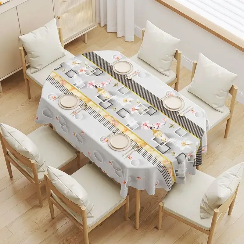 Tablecloth Oval Waterproof Oilproof Table Cloth Blue Stripe Modern Style Table Cover Printed for Dining Table Farmhouse 200cm