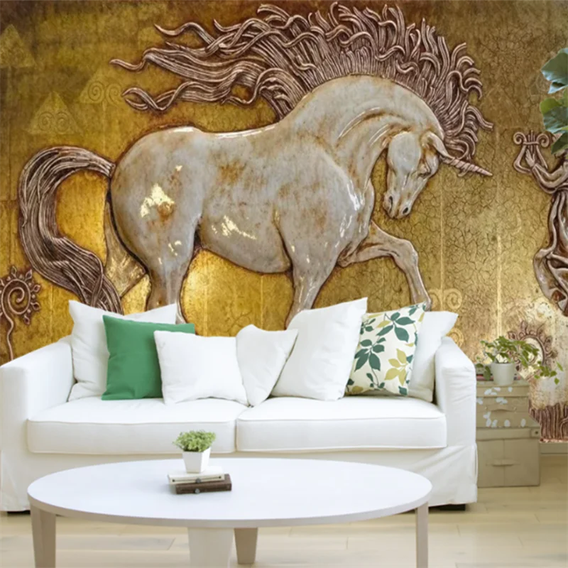 

Обои на заказ, 3D стерео Papel de Parede, европейские тисненые восемь лошадей, диван, фон, стена, лошадь, обои, домашний декор