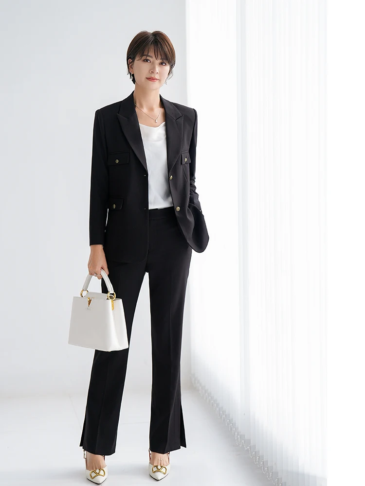 

Новый женский костюм Bla Flared Pants Suit для профессиональной работы на ресепшене: элегантный комплект для весны и осени в западном стиле