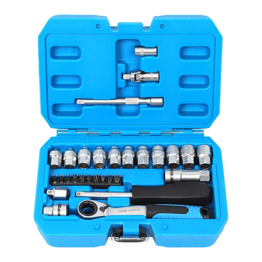 

29-piece Ratchet Socket Bidirectional Wrench Set 12 Point Socket Head Extension Rod Joint Set Screw Tool