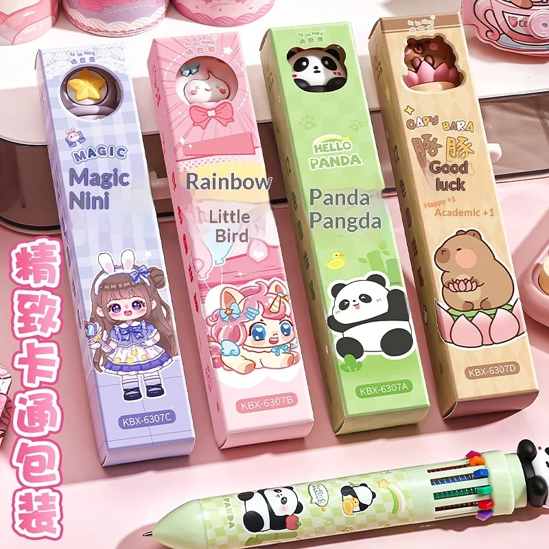10/12 Colors Cute Cartoon Ballpoint Pen Kawaii Capybara Multi-Color Writing Supplies Notes Paintings Hand-Held Pens Student Gift