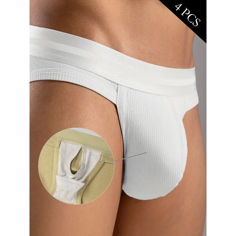 4pcs Men's Sexy High-cut Three-piece Briefs with Separate Pieces Mesh-lined Breathable and Sweat-absorbent Triangular Underwear