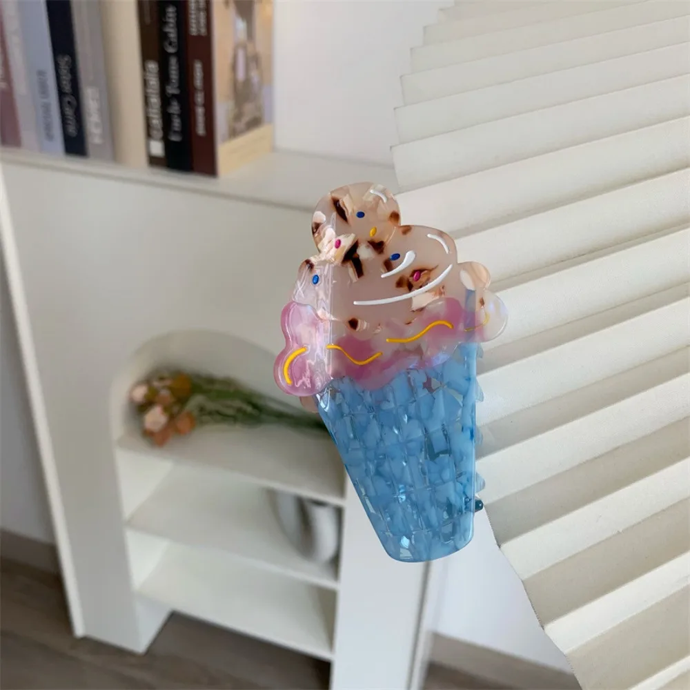 Pinza para el pelo con diseño de cono de fresa, pinza para el pelo con diseño de paleta de sandía y helado, accesorio para el pelo, horquilla, pinza de acetato estilo Shark Grab, streetwear