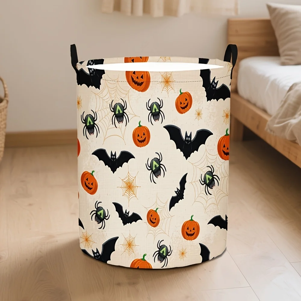 Halloween Bat Pumpkin Spider Web Pattern Laundry Basket Dark and Beautiful Foldable Laundry Basket and Storage Box