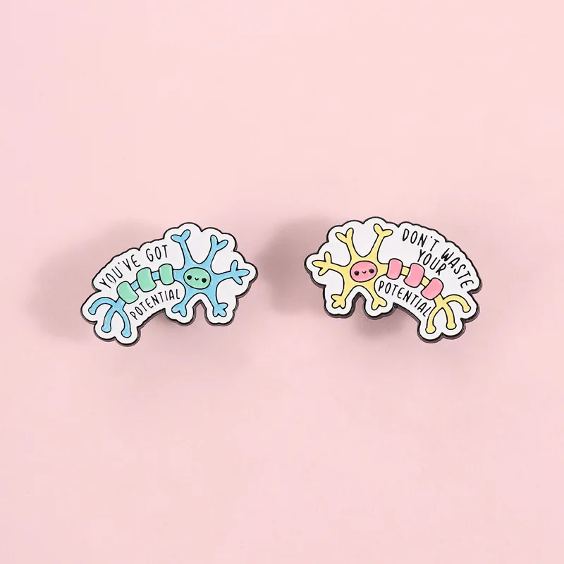 Funny Science Neuron Enamel Pin Set Motivational Quotes Lapel Badges Nerve Cell Brooches for Biology Lovers Backpack Accessories