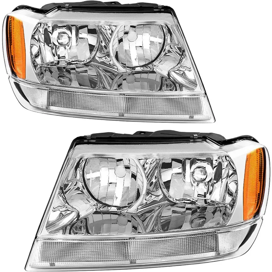 

Headlight Assembly Compatible with Grand Cherokee 19992004 Replacement OE Headlamp Amber Reflector Chrome Housing for Enhanced