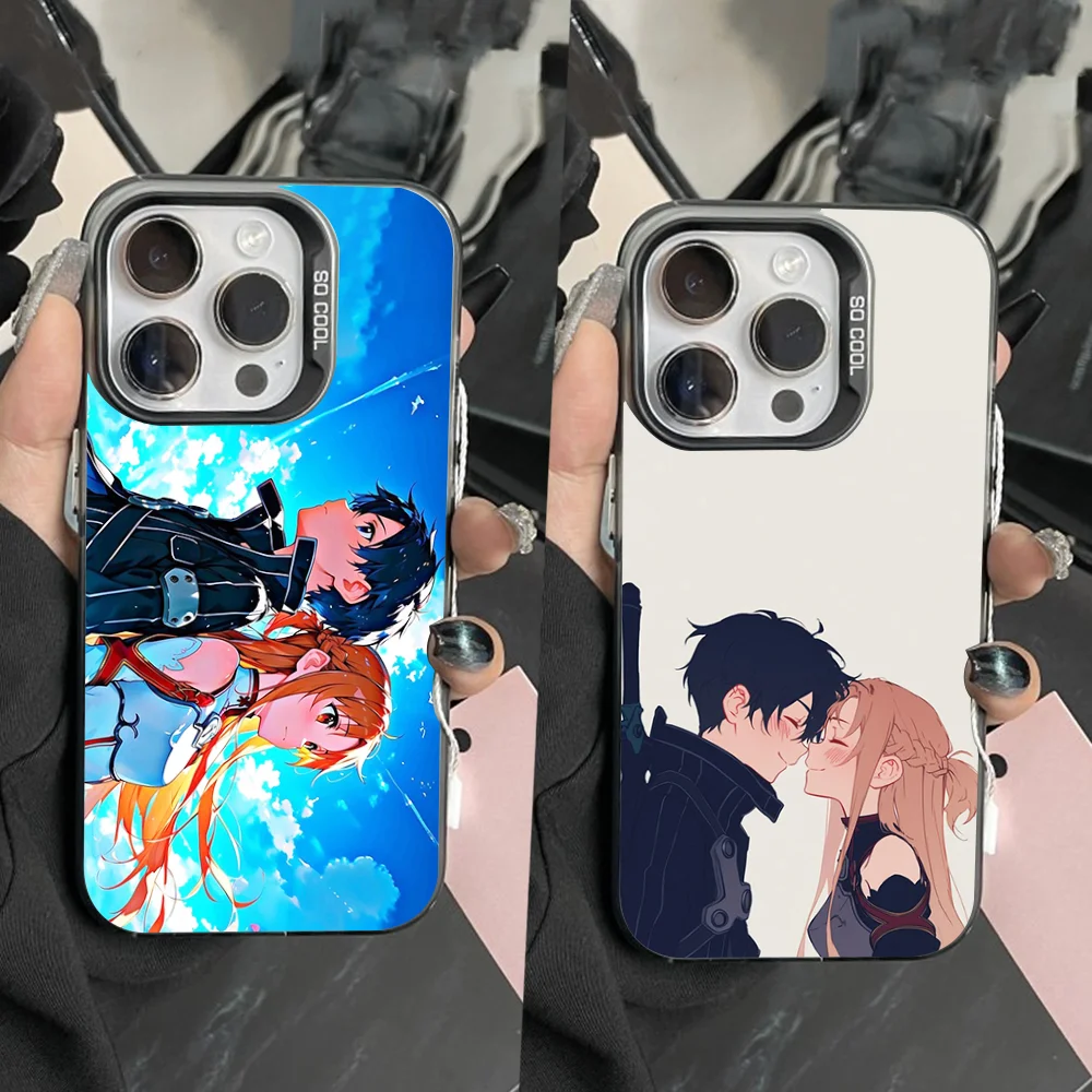 

Kirisuna Kirito Asuna Phone Case For iPhone 16,15,14,13,12,11,Pro,Max,Plus,Mini,XS,SE Anti Fall Black Matte Hard Bumper