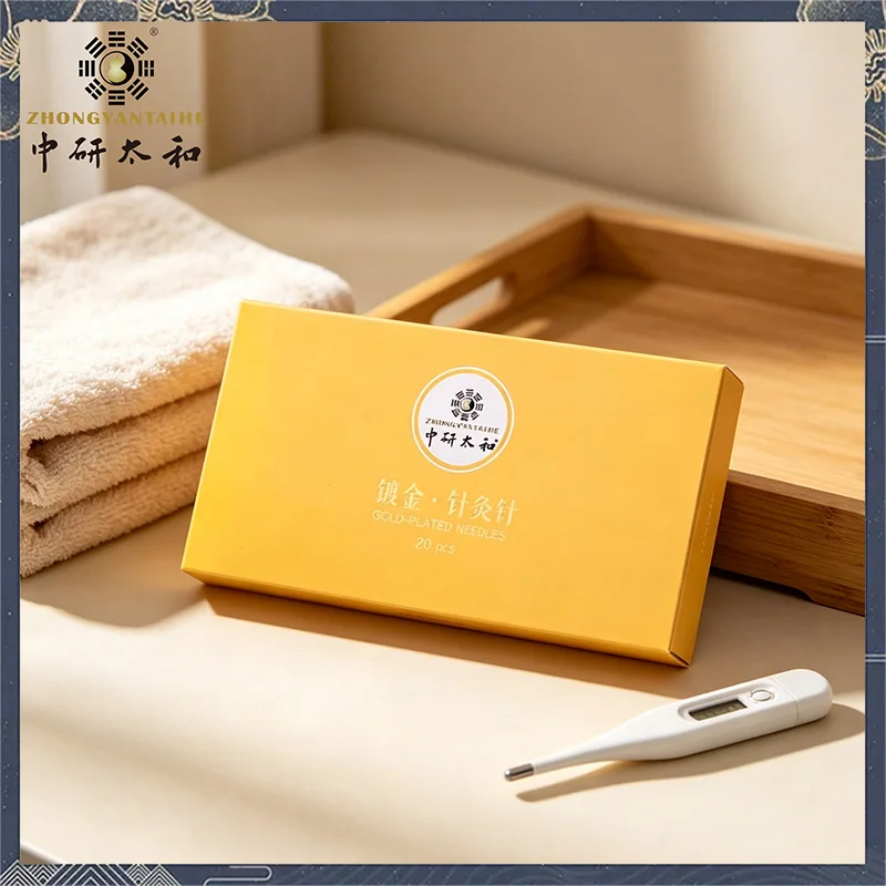 ZHONGYAN TAIHE 20PCS/1 BOX Gold Plated Acupuncture Needles with Guide Tube Disposable Ring Handle Multi-size