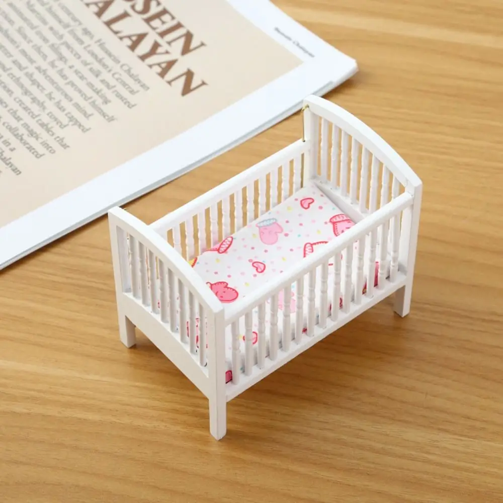 

1:12 Dollhouse Baby Bed DIY Fitments Miniature Doll House Accessories Wood White Dollhouse Furniture Model